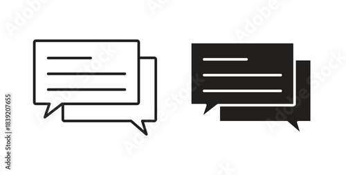 Chat icons in line designs. solid silhouette style in black