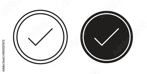 Checkmark icons in line designs. solid silhouette style in black