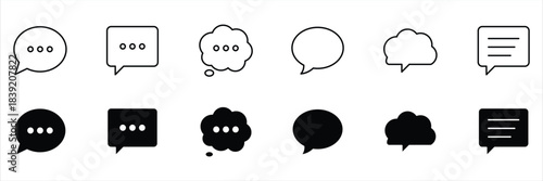 Speech bubble icon set. Outline and solid icon collection.  Message, chat, dialogue icons. Talk bubbles with editable stroke. Cloud speech bubbles collection. Vector illustration.