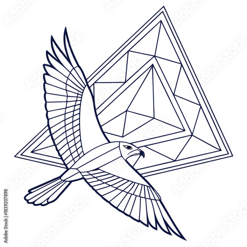 Geometric falcon in flight with abstract triangle background