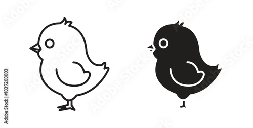 Chick icons in line designs. solid silhouette style in black