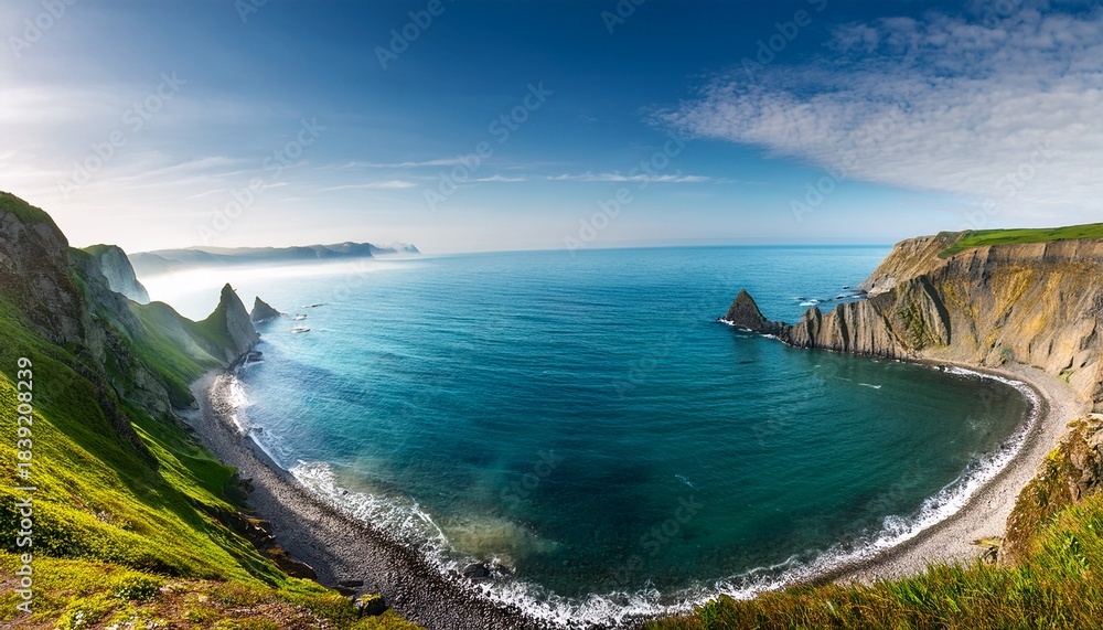 Fototapeta premium Coastal Paradise A Serene Seascape With Majestic Cliffs And Tranquil Waters