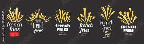 A set of vector hand-drawn French fries logos