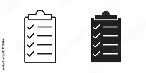 Clipboard icons in line designs. solid silhouette style in black