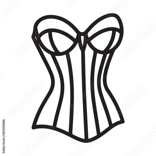 This illustration features a classic corset design, characterized by vertical stripes and structured shape. The corset represents a blend of fashion and elegance, commonly associated with vintage ling