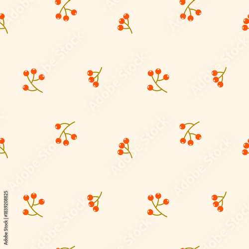 Simple red berries seamless pattern. Vector illustration. Perfect for surface design, textile, fabric, repeating background, wallpaper and so on