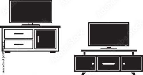 Modern television stands and media furniture icons collection