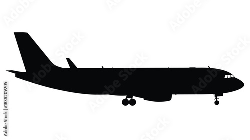 A vector silhouette of a commercial airplane with landing gear deployed for travel