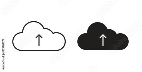 Cloud upload icons in line designs. solid silhouette style in black