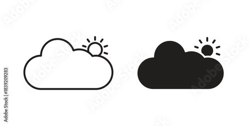 Cloudy Day icons in line designs. solid silhouette style in black