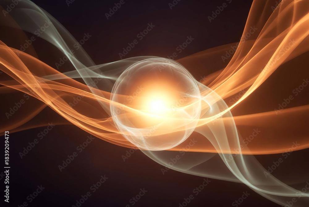 Naklejka premium Glowing energy sphere with dynamic light waves and abstract flowing lines.