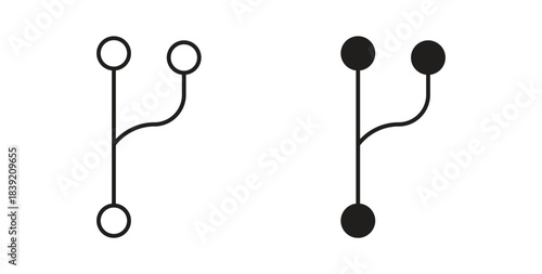 Code branch icons in line designs. solid silhouette style in black
