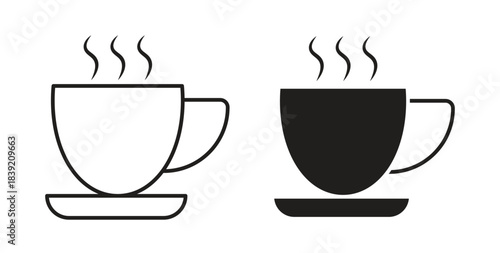 Coffee icons in line designs. solid silhouette style in black