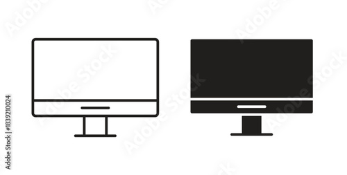 Computer screen icons in line designs. solid silhouette style in black