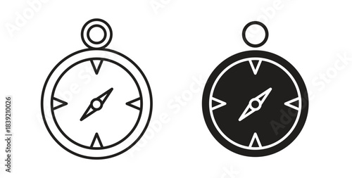 Compass icons in line designs. solid silhouette style in black