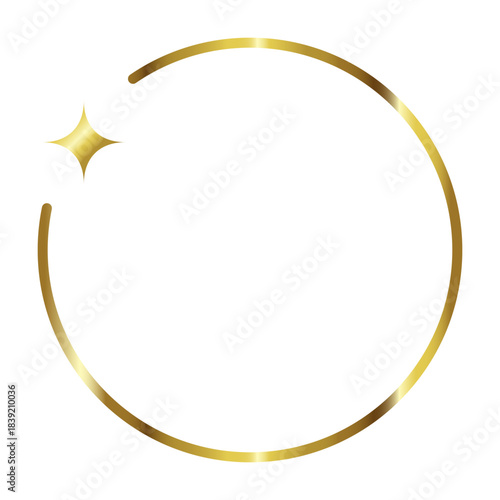 An elegant golden circle with a star on a white background. Design for cards, invitations, wedding prints, posters, and social media. Vector. Image. Template.
