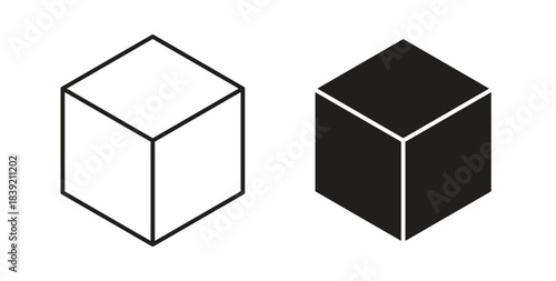 Cube icons in line designs. solid silhouette style in black