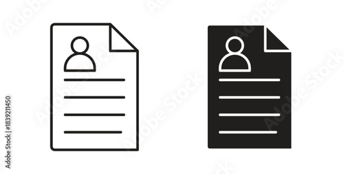 CV icons in line designs. solid silhouette style in black