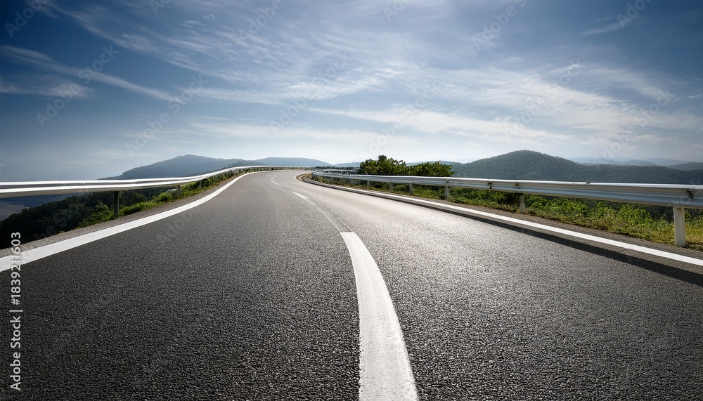 Naklejka premium Winding Asphalt Road White Line Perspective Highway Travel Journey Direction