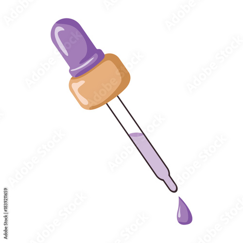 Lilac serum dropper. Vector illustration for skincare branding, beauty treatments, face care, organic cosmetics, spa.
