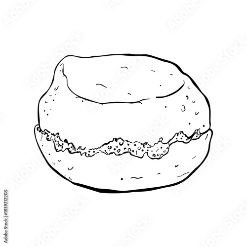 Hand drawn English scone pastry with cream filling classic teatime dessert bakery illustration for cafe menu packaging and branding