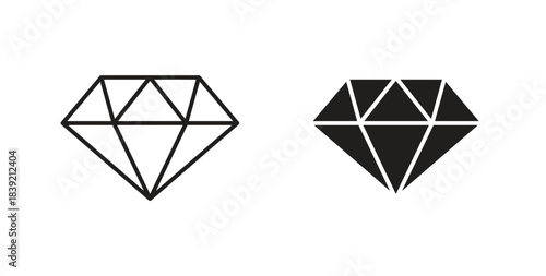 Diamond icons in line designs. solid silhouette style in black