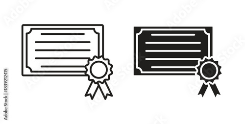 Diploma icons in line designs. solid silhouette style in black