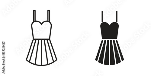 Dress icons in line designs. solid silhouette style in black