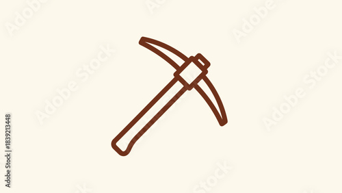 Vector illustration of simple brown pickaxe tool design, mining equipment icon.