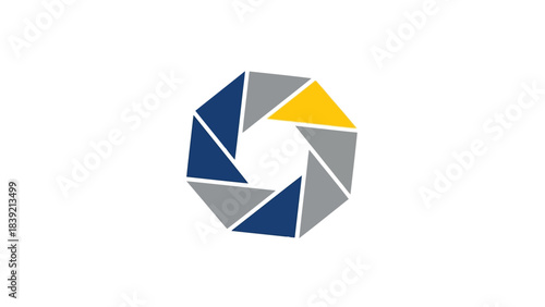 Flat design of abstract aperture icon, triangles forming geometric shape, corporate logo