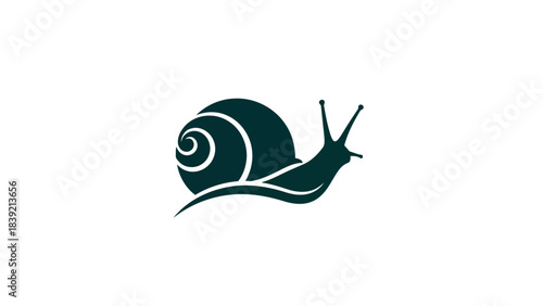Silhouette of dark colored snail crawling slowly, Vector illustration on white plain background.