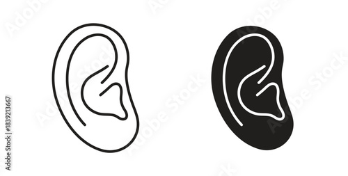 Ear icons in line designs. solid silhouette style in black