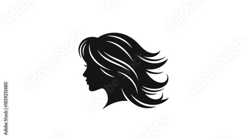 Silhouette of elegant woman with wavy hair, beauty salon vector illustration
