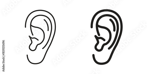 Ear icons in line designs. solid silhouette style in black