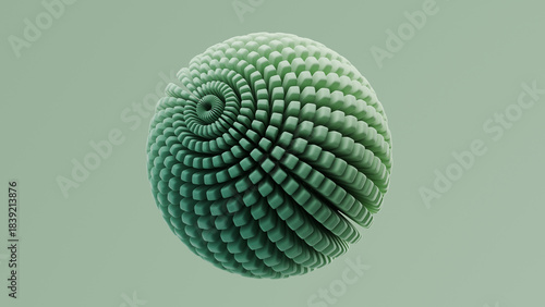 3D rendering of a spherical object with detailed spiral patterns and smooth curves against a light background