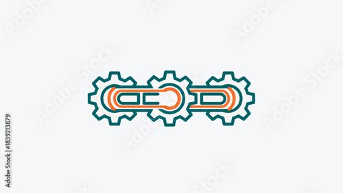 Vector illustration of connected gears and chain, linking concept, cogwheel mechanism