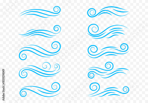 Collection of stylized blue water waves for label and logo design. Eps 10