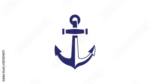 Vector illustration of nautical navy blue anchor symbol on a white background.