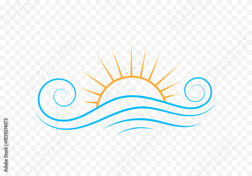 Simple graphic logo of a sunset over water on a transparent background. Eps 10