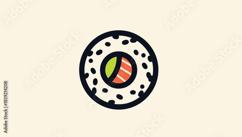 Vector illustration of delicious sushi roll with salmon and avocado filling