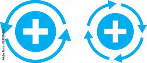 Health recovery icon set. Medical plus signs with upward arrow sign. Medical and Healthcare Symbols. vector Illustration. Medical and Healthcare Symbols