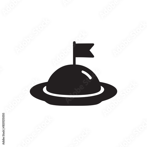 Black and white restaurant cloche with flag icon minimalist food service vector illustration