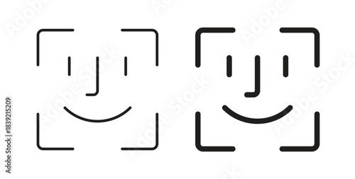 Face id icons in line designs. solid silhouette style in black