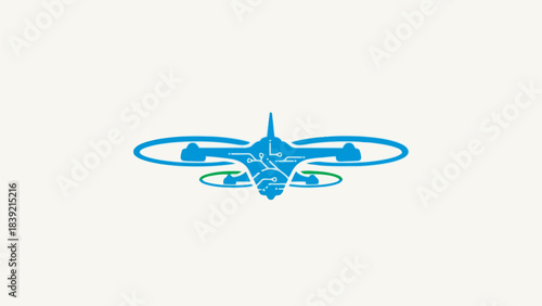 Vector illustration of circuit drone flying, electronic motherboard design concept