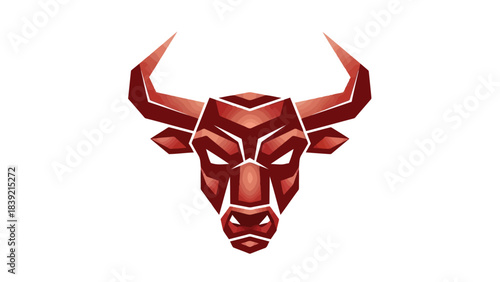 Vector illustration of geometric bull head, aggressive expression, strong and powerful.