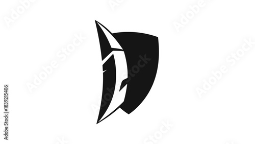 Vector illustration of spartan helmet icon, black, mysterious, warrior, shield, design