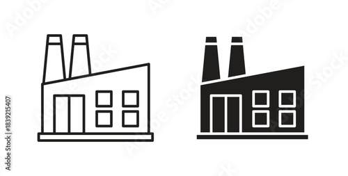 Factory icons in line designs. solid silhouette style in black