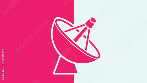 Flat design of modern satellite dish antenna broadcasting signal transmission icon
