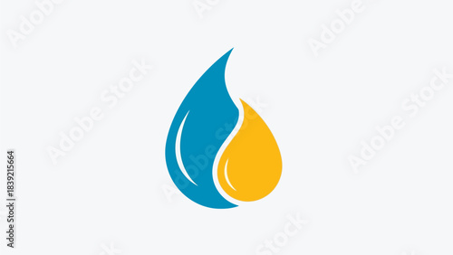 Vector illustration of flowing blue and yellow water drops icon, clean energy design