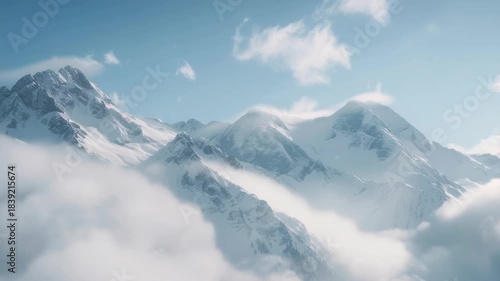 Wallpaper Mural Breathtaking alpine landscape with towering peaks and wispy clouds. Aerial perspective of a snowy mountain range under clear skies. Torontodigital.ca